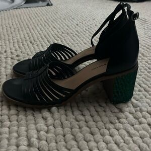 Lucky Brand heels with green and blackk rhinestone heels